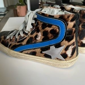 GOLDEN GOOSE Slide Leopard Pony Hair Bluette Patent Toe Womens 36